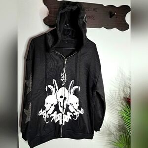 Rhinestone Y2K Spider Skeleton Hoodies Punk Jackets Streetwear Goth Harajuku SzL